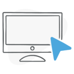 a simple illustration of a computer monitor with a blue arrow in the computer corner to represent a mouse icon