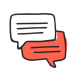 rectangular chat/speech bubbles that are red and white