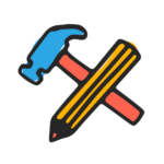 a colourful illustration of a pencil and a hammer